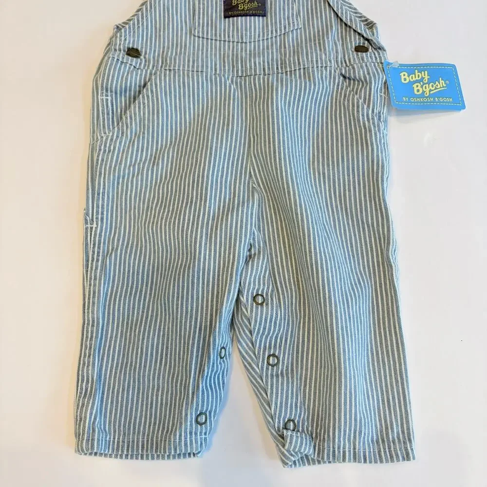 Vintage Osh Kosh BGosh Bib Overalls 12M Light Baby Blue Hickory Stripe Railroad